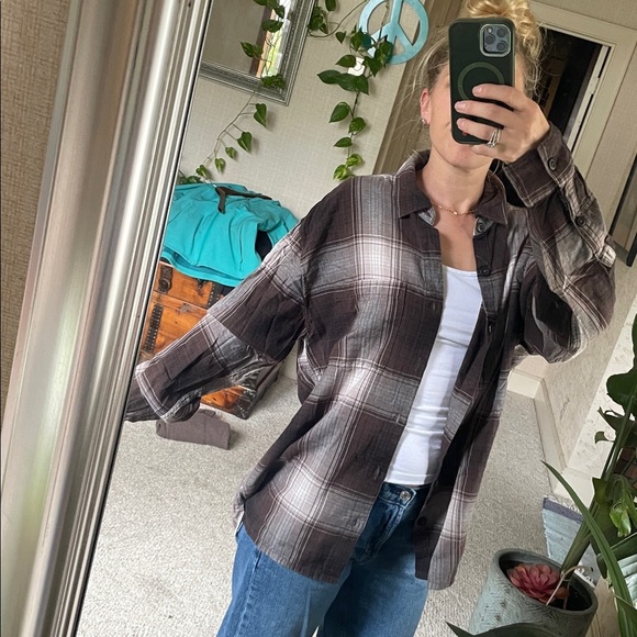 Abercrombie & Fitch Soft AF Dark Brown Plaid Shirt - Picture 5 of 14